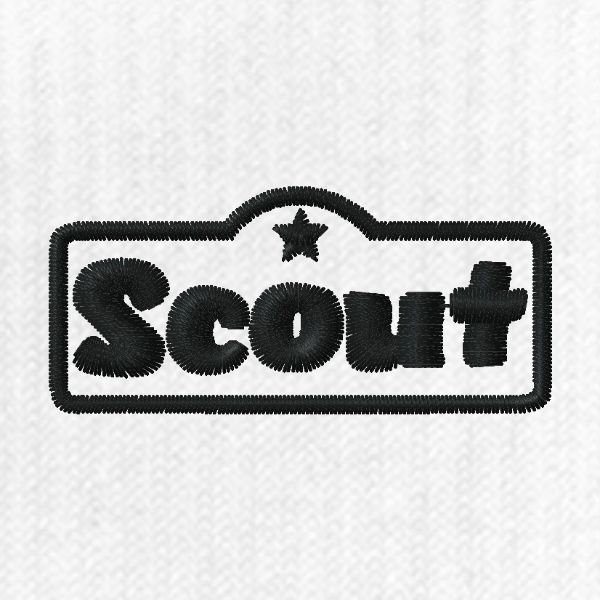 Scout Logo gestickt schwarz, Druck rechts in Nahaufnahme