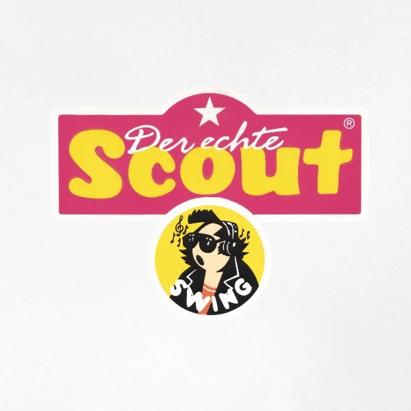 Scout Retro Logo SWING, Druck vorne in Nahaufnahme
